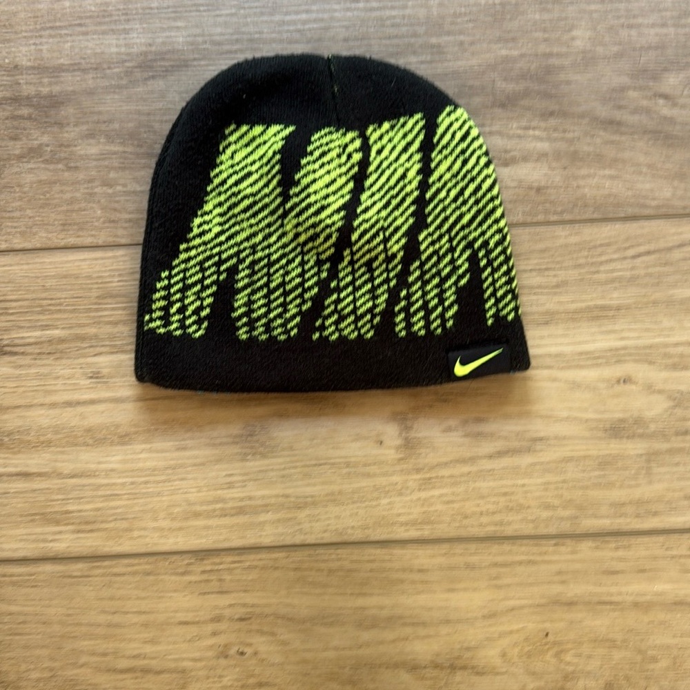 Nike Youth Black and Neon Green Beanie